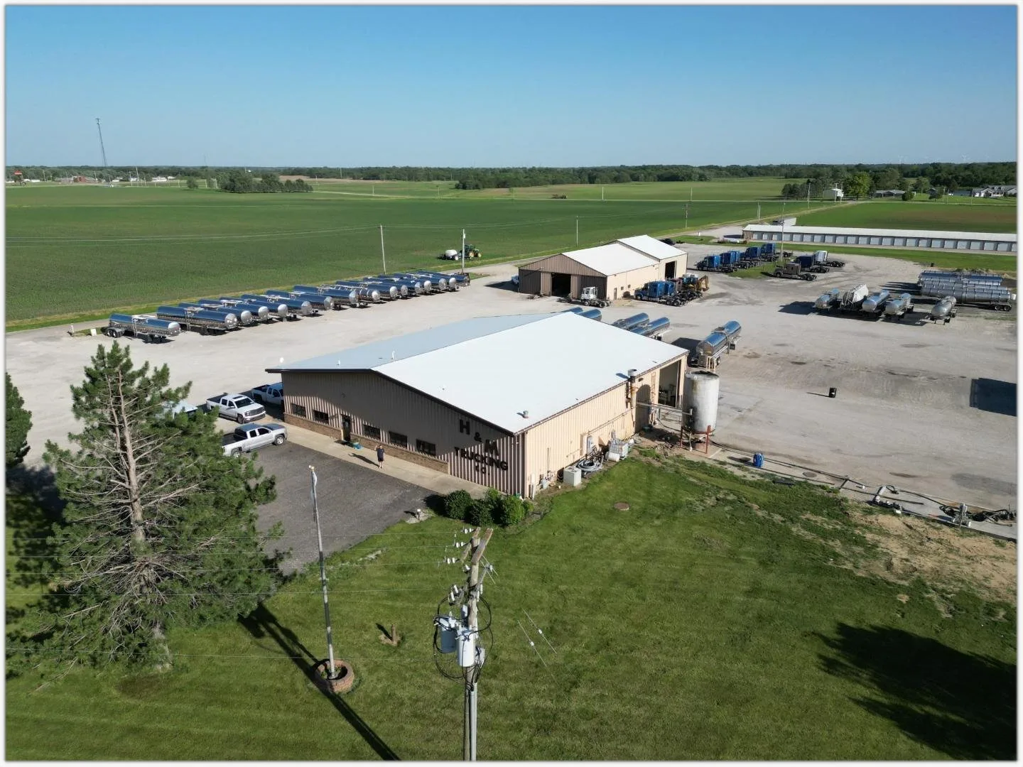 Aerial view of the H&M Trucking terminal in Clinton, Illinois