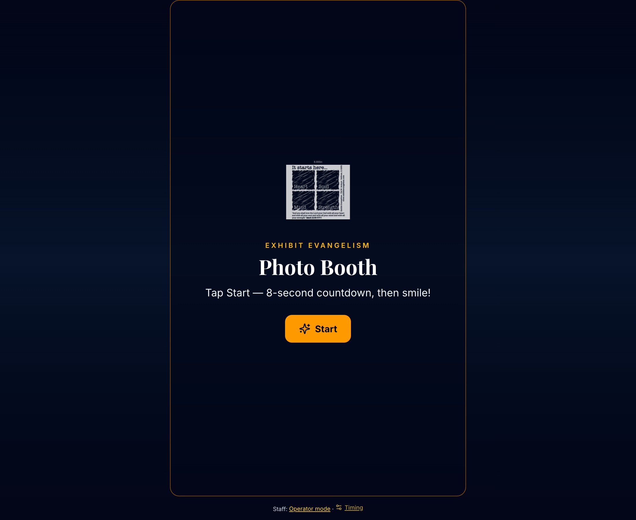 Self-serve photo booth welcome screen