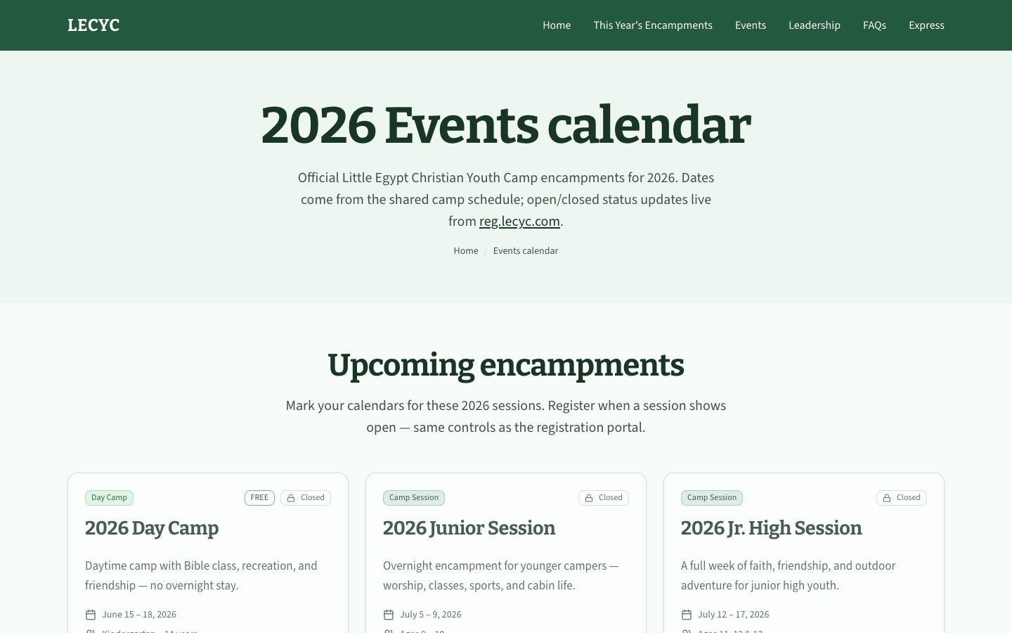LECYC events calendar
