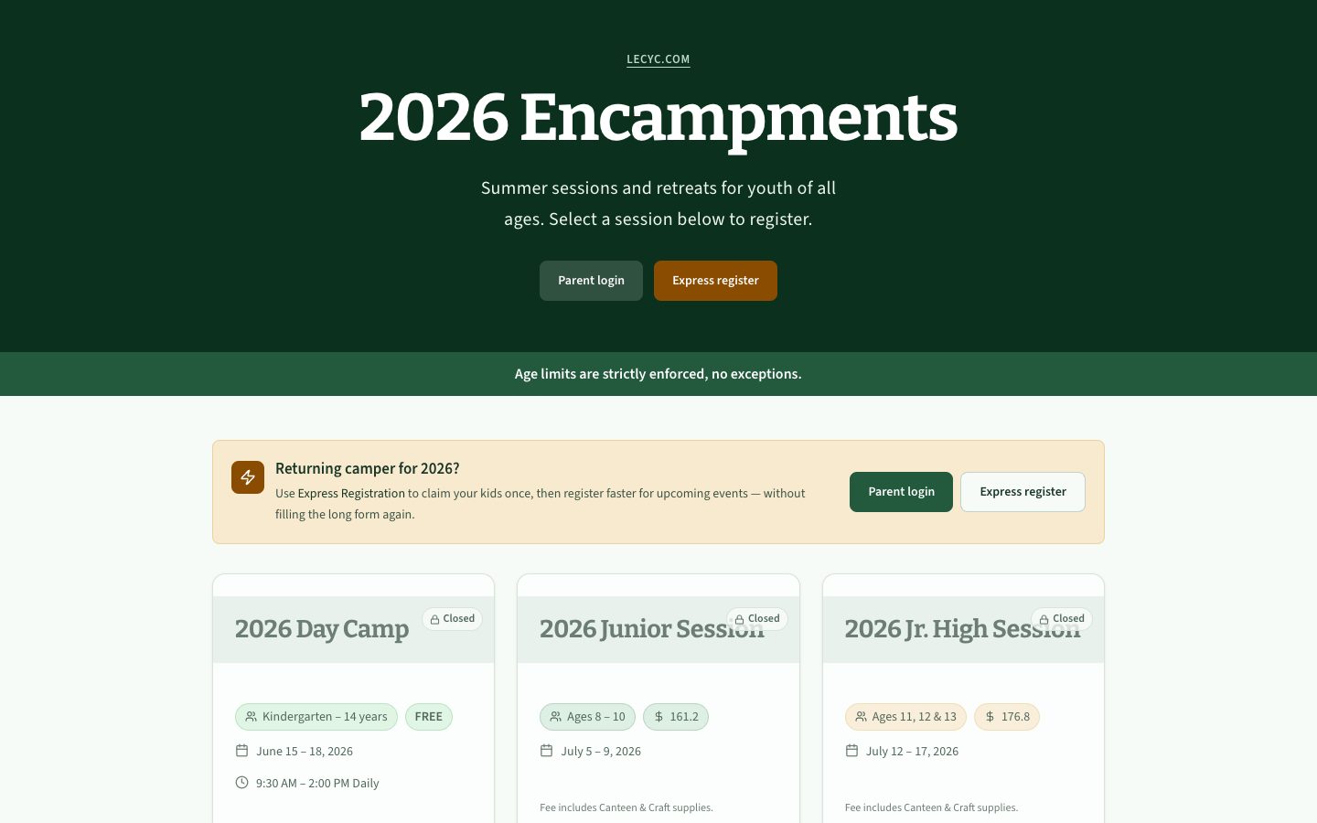 LECYC registration portal home