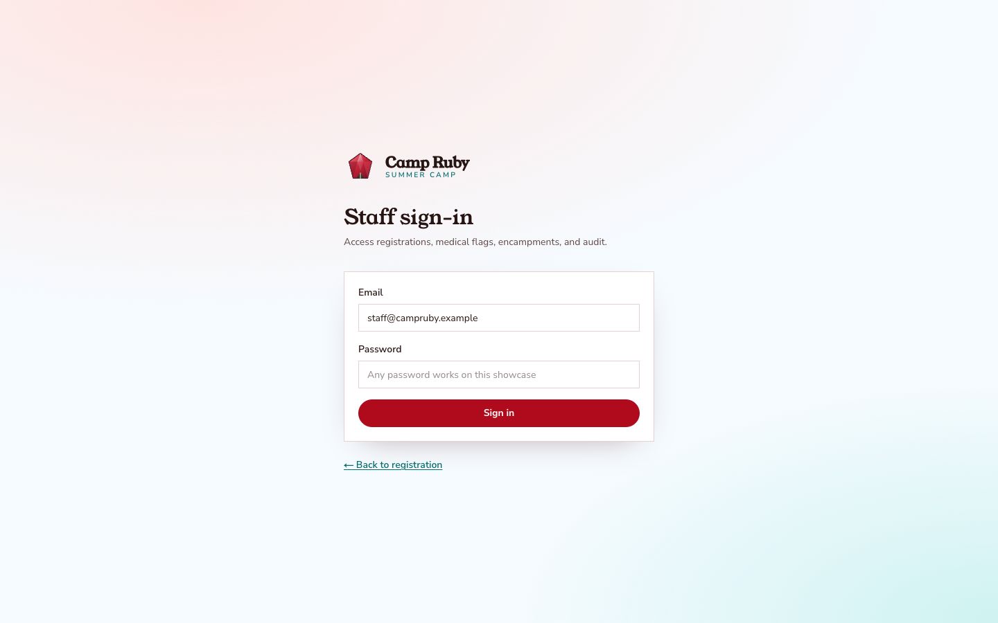 Camp Ruby staff login