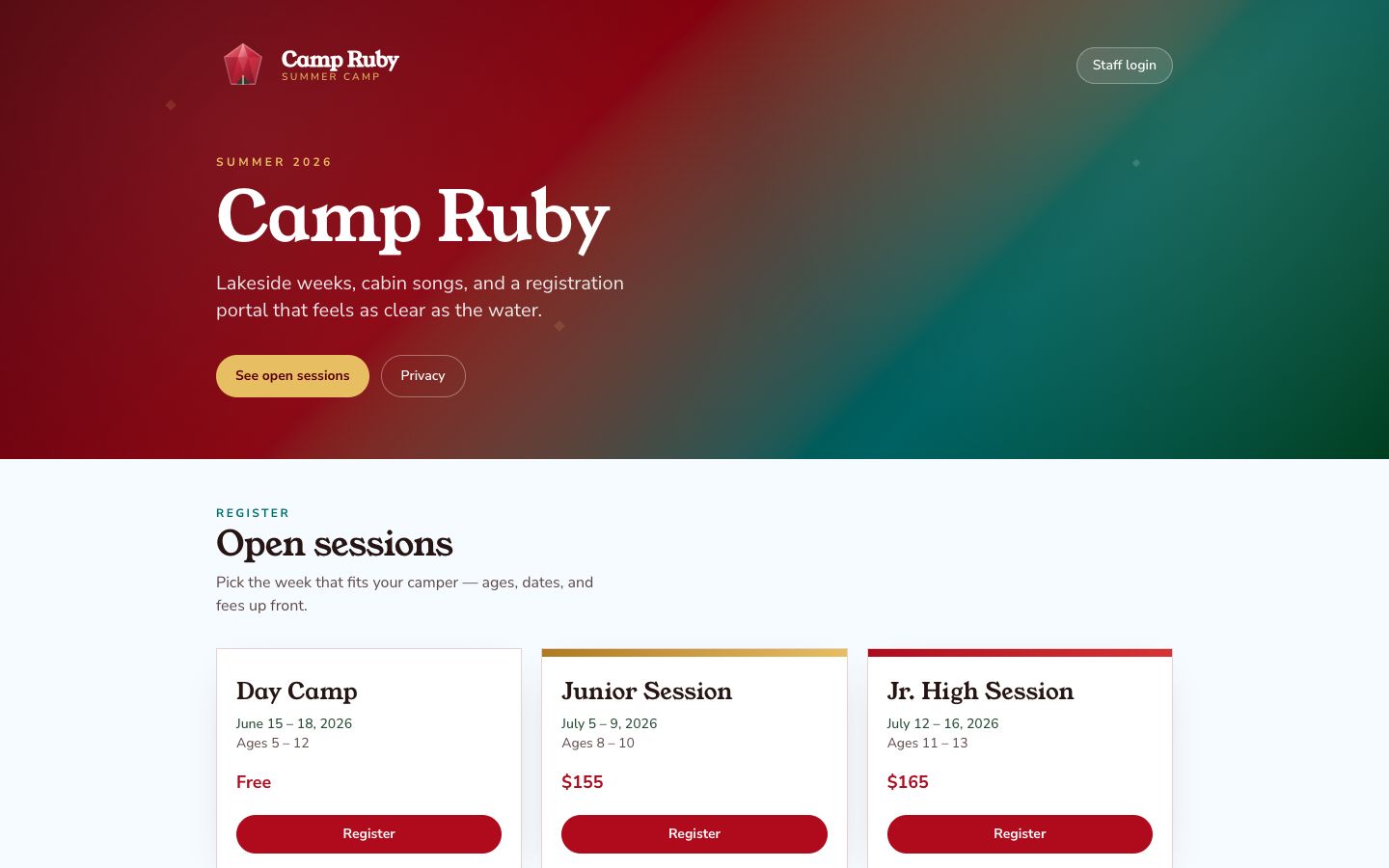 Camp Ruby registration demo